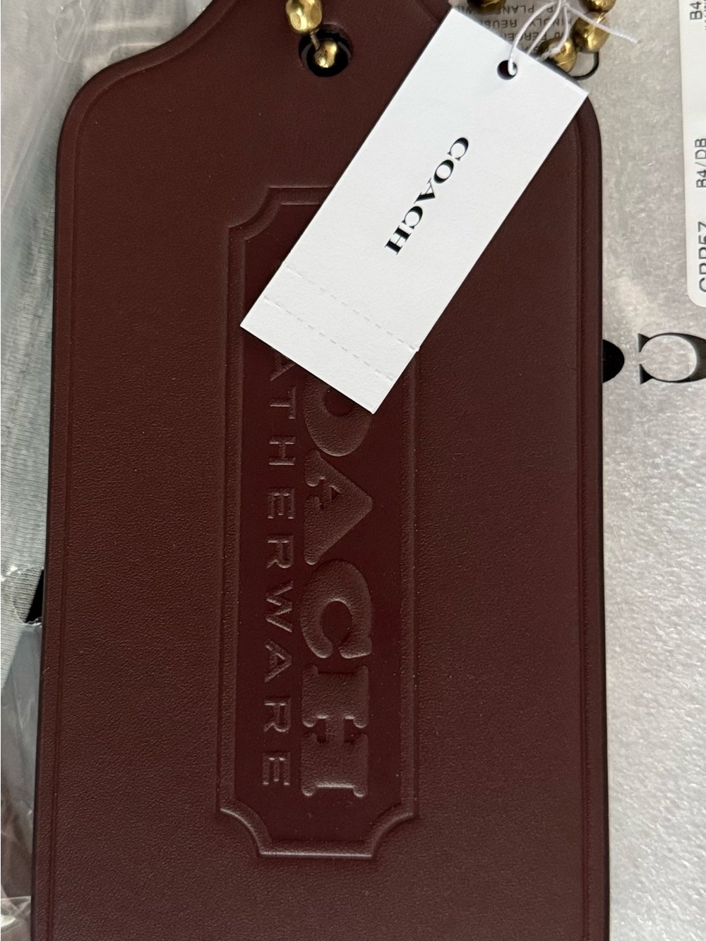 Coach Dark Brown XL Leather HangTag with Gold-Tone ChainNWT